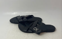 Load image into Gallery viewer, Calvin Klein Womens Katie Black Crisscross Strap Flat Slide Sandals Size 6.5