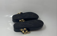 Load image into Gallery viewer, Suecomma Bonnie Womens Black & Gold Leather Studded Slip-On Thong Sandals Size 6