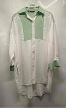 Load image into Gallery viewer, Zara Womens Green And White Colorblock High-Low Hem Button-Up Shirt Size M