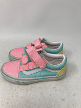 Load image into Gallery viewer, Vans Girls Old Skool Green Pink White Hook And Loop Sneaker Shoes Size 12.5