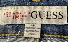 Load image into Gallery viewer, Guess Womens Blue Denim Medium Wash Pockets Regular Fit Hot Pants Shorts Size 25