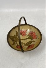 Load image into Gallery viewer, Vintage Enameled Brass Floral Trinket Dish Basket With Base & Handle