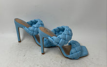 Load image into Gallery viewer, Steve Madden Womens Kenley Blue Leather Square Toe Slip-On Strappy Heels Sz 6.5