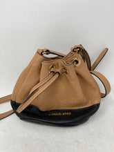 Load image into Gallery viewer, Michael Kors Womens Brown Black Leather Drawstring Crossbody Strap Bucket Bag