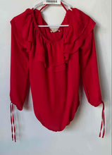Load image into Gallery viewer, Michael Kors Womens Red Long Sleeve Off The Shoulder Ruffle Blouse Top Size XS