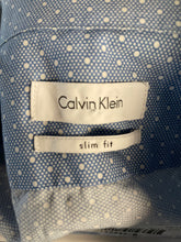 Load image into Gallery viewer, Calvin Klein Mens Blue Printed Slim-Fit Long Sleeve Dress Shirt Size M 15-15.5