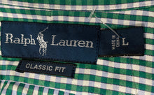 Load image into Gallery viewer, Ralph Lauren Mens Green Striped Cotton Classic Fit Button-Up Shirt Size L