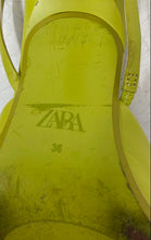 Load image into Gallery viewer, Zara Womens Green Leather Pointed Toe Low Kitten Slingback Heels Size 36