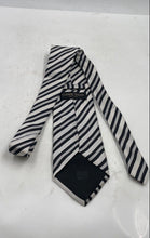 Load image into Gallery viewer, Gianni Viera Mens White Silver-Tone Striped Silk Keeper Loop Pointed Tie