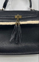 Load image into Gallery viewer, Aldo Womens Black Beige Faux Leather Tassel Double Handle Satchel Handbag