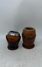 Load image into Gallery viewer, Lot Of 2 Pcs Brown Black Silver Mate Gourd Torpedo Leather And Alpaca Mate