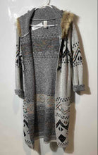 Load image into Gallery viewer, Mintee 16 Womens Gray Aztec Print Open Front Hooded Cardigan Sweater Size Medium