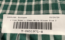 Load image into Gallery viewer, J Crew Womens Green White Plaid Print Cotton Long Sleeve Blouse Top Size 2