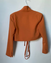 Load image into Gallery viewer, Zara Womens Orange Tie Front Long Sleeve Collared Cropped Blazer Size M
