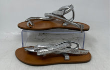 Load image into Gallery viewer, Schutz Womens Courtney Silver Snake Embossed Leather Ankle Strap Sandals Size 37