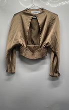 Load image into Gallery viewer, Zara Womens Brown Long Sleeve Stretch Waist Open Back Cropped Top Size S