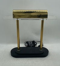 Load image into Gallery viewer, Vintage Postmodern Brass Clear Base Lucite Banker Style Desk Lamp Not Tested