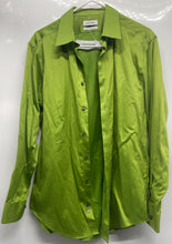 Load image into Gallery viewer, Calvin Klein Mens Green Cotton Non-Iron Slim Fit Dress Shirt Size 16 32/33