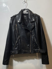 Load image into Gallery viewer, Zara Womens Black Long Sleeve Collared Asymmetrical Zip Motorcycle Jacket Size M