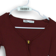 Load image into Gallery viewer, Zara Womens Burgundy Long Sleeve Crop Cardigan Sweater Size Small