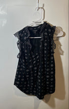 Load image into Gallery viewer, Lucky Brand Womens Black Geometric Short Flutter Sleeve Ruffle Blouse Top Size S