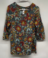Load image into Gallery viewer, Liz & Co Womens Blue Multi Floral Cotton 3/4 Sleeve Blouse Top Size Medium