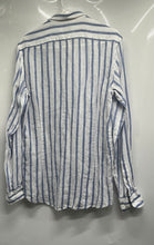 Load image into Gallery viewer, Massimo Dutti Mens Blue White Striped Linen Collared Button-Up Shirt Size S