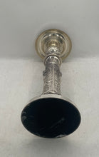 Load image into Gallery viewer, Silver-Tone Pillar Embossed Floral And Figural Design Candlestick Holder