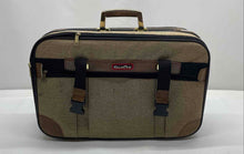 Load image into Gallery viewer, Vintage Oscar De La Renta Tan Black Tweed Extra Compartments Suitcase Luggage
