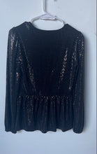 Load image into Gallery viewer, Michael Kors Womens Black Sequin Long Sleeve Crossover Peplum Blouse Top Size S