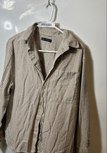 Load image into Gallery viewer, Zara Mens Beige White Gingham Check Cotton Long Sleeve Button-Up Shirt Size S
