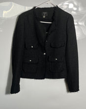 Load image into Gallery viewer, T Tahari Womens Black Tweed Pockets Long Sleeve Button Front Jacket Size 10
