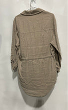 Load image into Gallery viewer, Zara Womens Dark Khaki Long Sleeve Drawstring Waist Snap Front Shirt Size L
