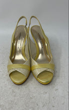 Load image into Gallery viewer, Antonio Melani Womens Beige Yellow Leather Peep Toe Slingback Heels Size 5.5 M