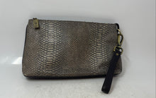 Load image into Gallery viewer, Donald J Pliner Womens Gray Snakeskin Embossed Leather Zip Top Wristlet Wallet