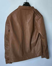 Load image into Gallery viewer, Hard Edge Mens Light Brown Faux Leather Full-Zip Motorcycle Jacket Size Large