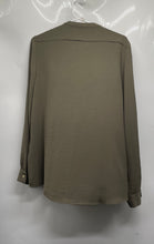 Load image into Gallery viewer, Calvin Klein Womens Military Green Roll Tab Sleeve Button-Up Shirt Size Large