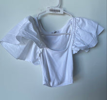 Load image into Gallery viewer, Zara Womens White Cotton Flutter Sleeve Square Neck Cropped Blouse Top Size S