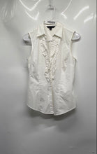 Load image into Gallery viewer, Brooks Brothers Womens White Ruffle Front Sleeveless Collared Blouse Top Size 6