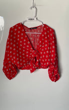 Load image into Gallery viewer, Zara Womens Red Long Sleeve Front Self-Tie Cropped Blouse Top Size Small