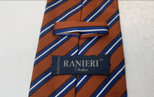 Load image into Gallery viewer, Ranieri Studio Italy Mens Brown Blue White Striped Keeper Loop Pointed Tie