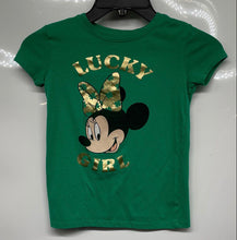 Load image into Gallery viewer, Disney Girls Green Minnie Mouse Lucky Girl Graphic T-Shirt Size S 6/6X