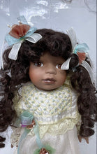 Load image into Gallery viewer, Collection Ivory Dress Ribbon Open Eyes Brown Hairs Fashion Porcelain Doll