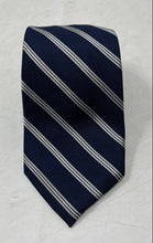 Load image into Gallery viewer, Michael Kors Mens Blue White Striped Silk Adjustable Long Formal Designer Tie