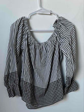 Load image into Gallery viewer, Express Womens Multicolor Striped Long Sleeve Off The Shoulder Blouse Top Size L
