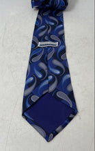 Load image into Gallery viewer, Perry Ellis Mens Blue Paisley Print Adjustable Track Bar Designer Tie