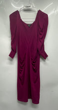Load image into Gallery viewer, Bebe Womens Purple Long Puff Sleeve V-Neck Ruched Sheath Dress Size Small