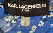 Load image into Gallery viewer, Karl Lagerfeld Womens Blue Floral Print Long Sleeve Blouse Top Size Small
