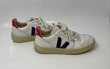 Load image into Gallery viewer, Veja Womens V-10 White Blue Red Leather Lace-Up Low Top Sneaker Shoes Size 7