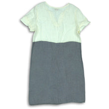 Load image into Gallery viewer, Lina Tomei Womens Cream Gray Cuffed Short Sleeve V Neck Shift Dress Size M
